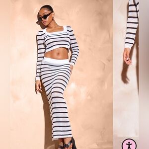Prettylittlething PLT maxi skirt Small stripe crochet knit beach bodycon sheer